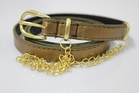 縫うタン海軍ヒョウの布 PU ベルトは女の子のための金の鎖にベルトを付けます