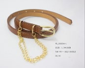 縫うタン海軍ヒョウの布 PU ベルトは女の子のための金の鎖にベルトを付けます