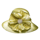 金のダイヤモンドを圧倒する銀製の金属ブレードの女性の教会帽子はトリミングを締めます