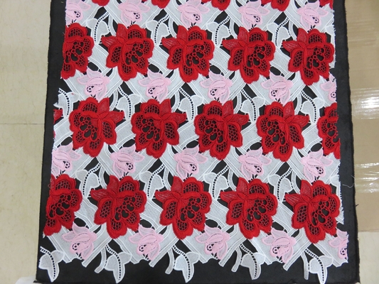 重い 3 色はかぎ針編みのレースの生地/Dressmaking の生地を刺繍しました