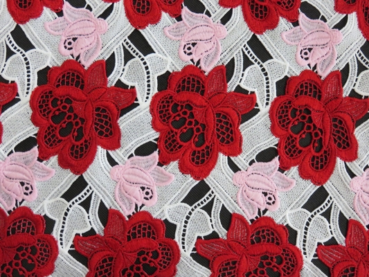 重い 3 色はかぎ針編みのレースの生地/Dressmaking の生地を刺繍しました