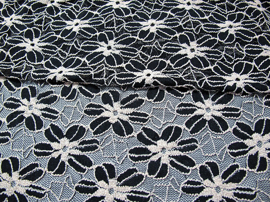 黒い/白女性のための Garment Sunflower Pattern CY-DK0008 伸縮性があるレースの生地を編みました