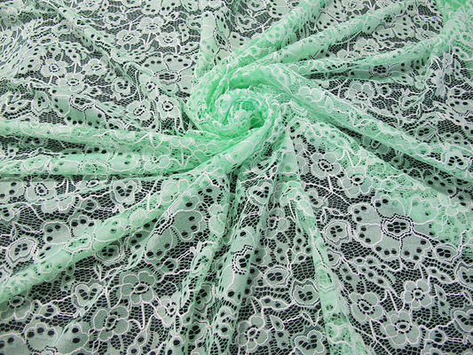 注文の耐久の綿のナイロンによって刺繍されるレースの生地の緑の花模様