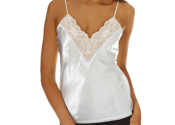 pure White Elegant Ladies 王女はレースのトリムが付いている V の首のキャミソールを入れます