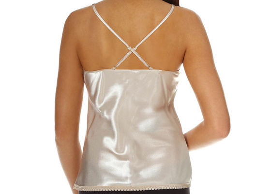 pure White Elegant Ladies 王女はレースのトリムが付いている V の首のキャミソールを入れます