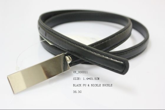 女性/1.4cm の女性ウエスト ベルトのための黒い PU の布ベルトは、金のニッケルのバックルをよじ登ります