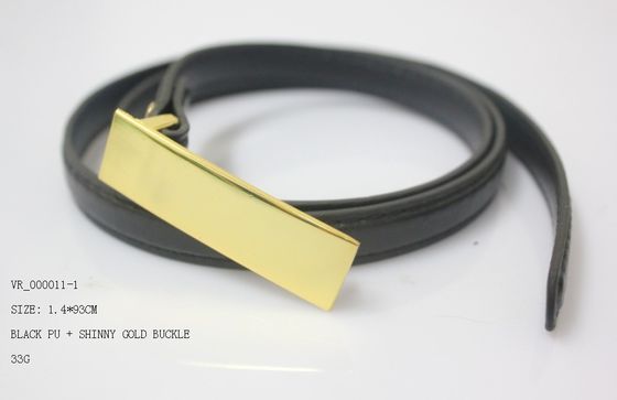 女性/1.4cm の女性ウエスト ベルトのための黒い PU の布ベルトは、金のニッケルのバックルをよじ登ります