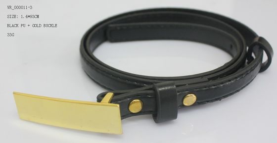 女性/1.4cm の女性ウエスト ベルトのための黒い PU の布ベルトは、金のニッケルのバックルをよじ登ります